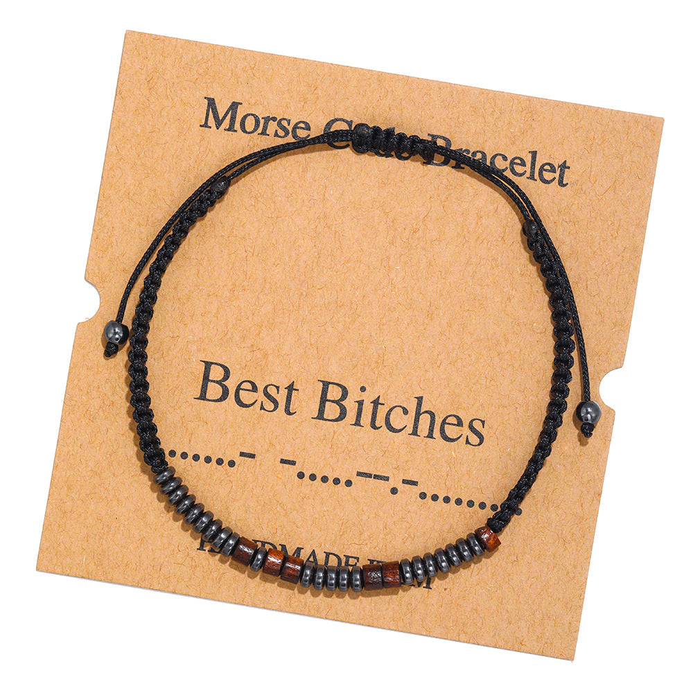 Morse Code Letter Number Wood Bracelet for Unisex
