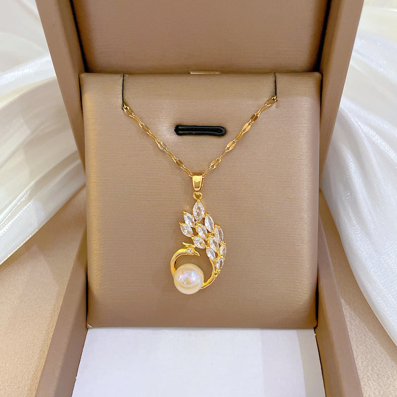 Collar con colgante de luna geométrica para mujer en acero de titanio con acabado chapado, elegante cadena de clavícula para bodas y fiestas