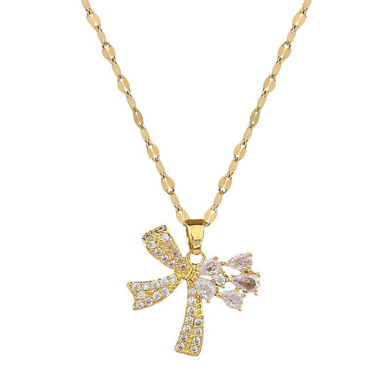 Collana in Acciaio al Titanio a Goccia in Stile Cartone Animato con Strass Intarsiati, Design Fresco e Delicato