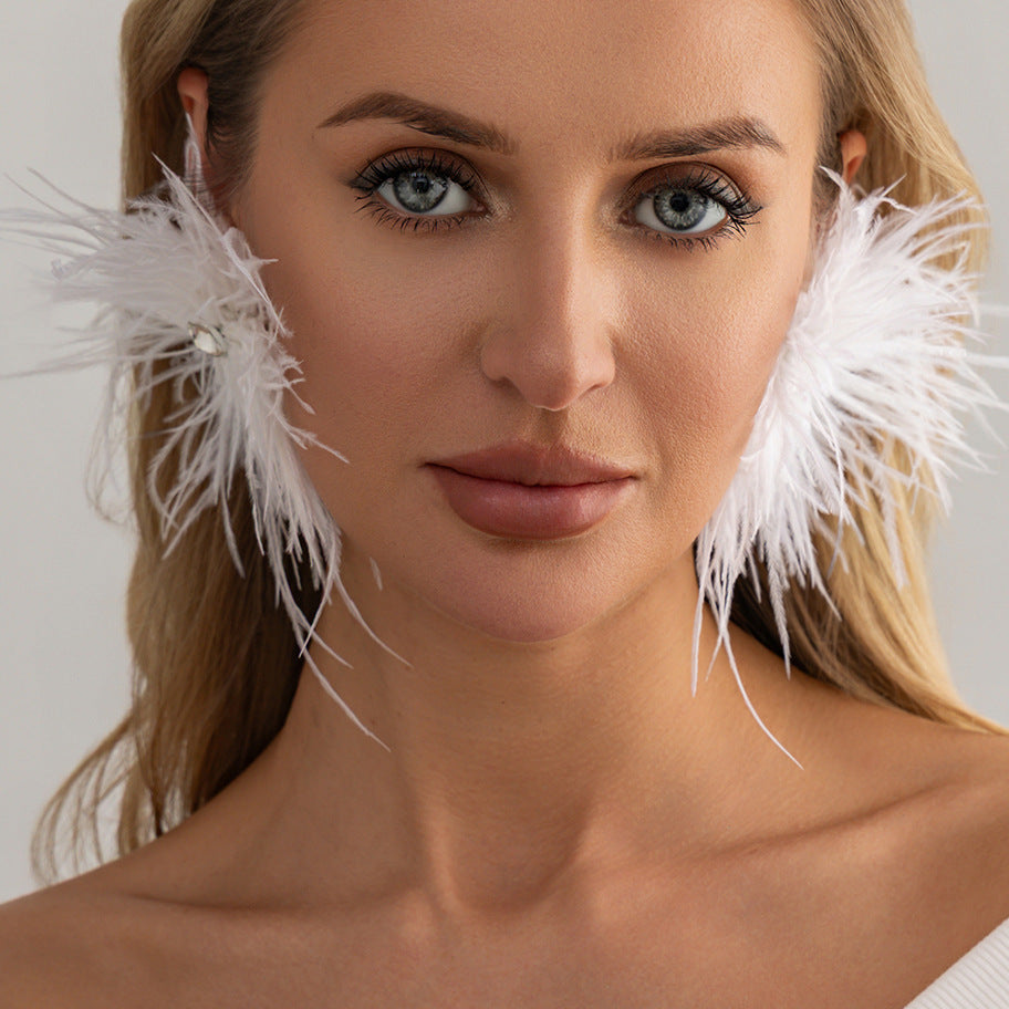 Sweet Geometric Feather Rhinestone Inlay Earrings for Women