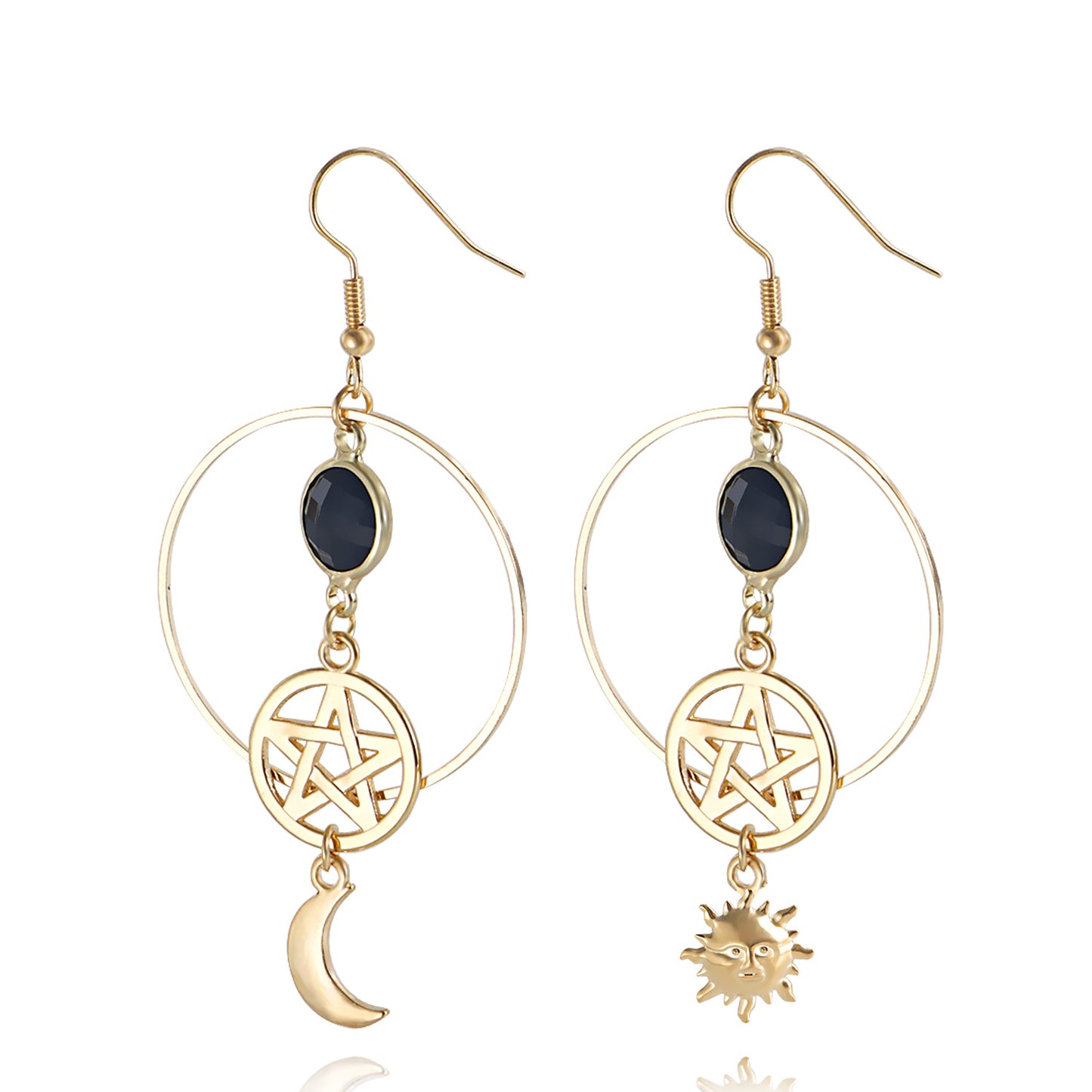 Minimalist Geometric Sun Star Crescent Moon Earrings in Alloy with Plated Finish for Women