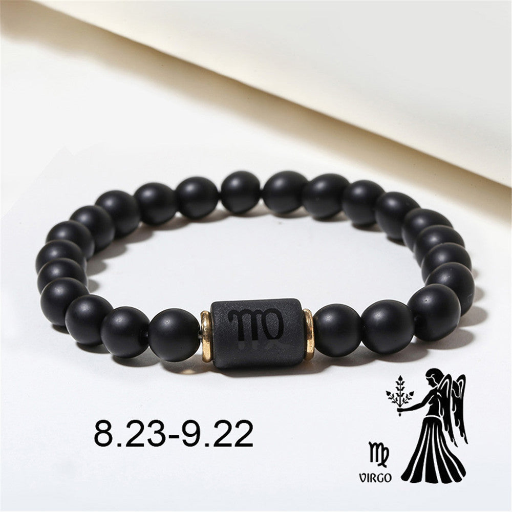 Matte Black Agate Geometric Beaded Bracelet for Men and Women