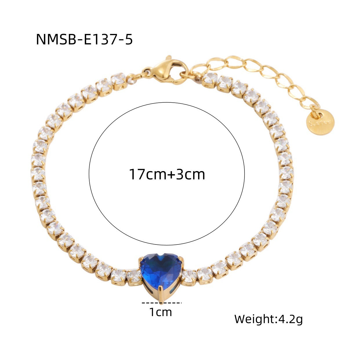 Fashion OL Geometric Heart 18K Gold Plated Stainless Steel Rhinestone Bracelet for Women