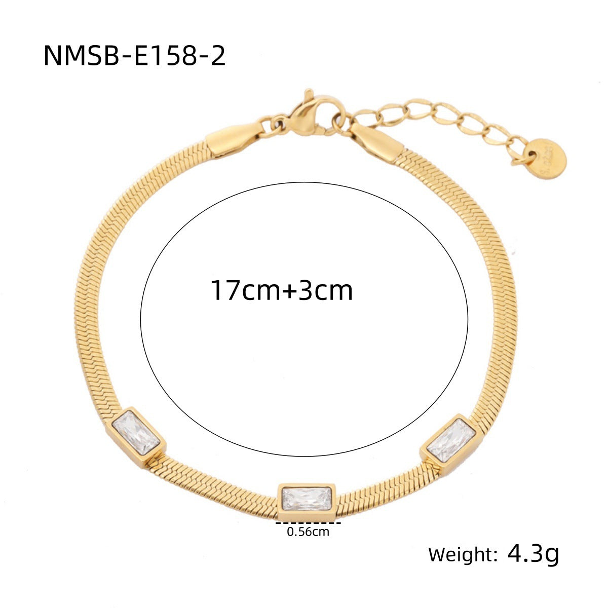 Braccialetto alla moda in acciaio inossidabile con catena a lama geometrica da donna con zirconi quadrati colorati e finitura placcata