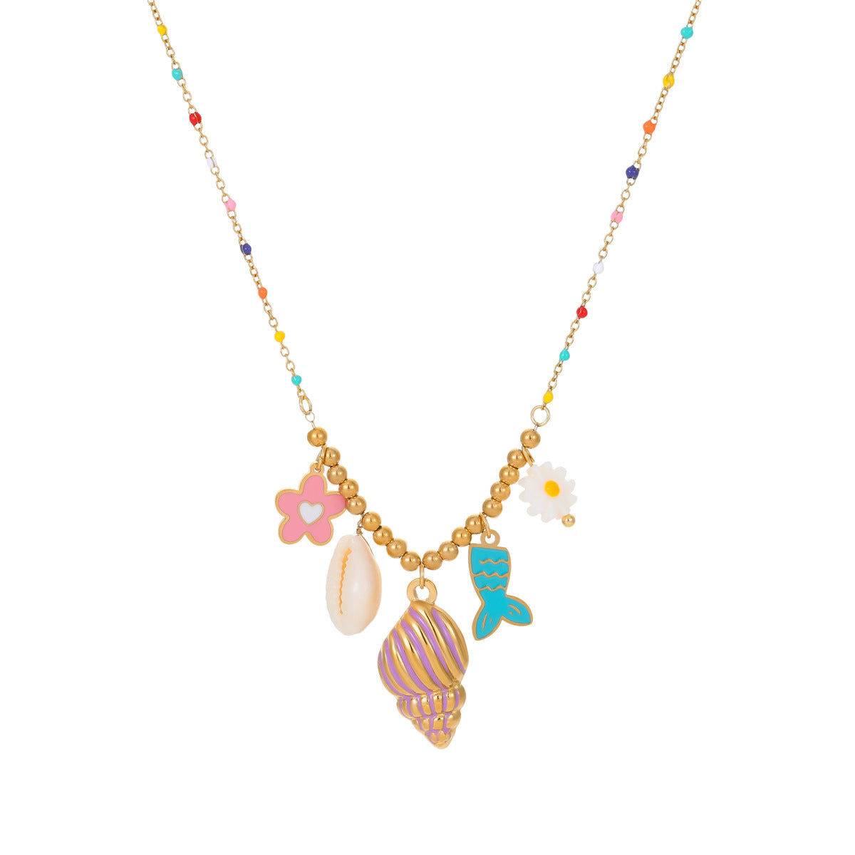 Fashionable Minimalist Geometric Seashell Pendant Necklace in Stainless Steel with Plated Finish and Dopamine Color Accents for Women