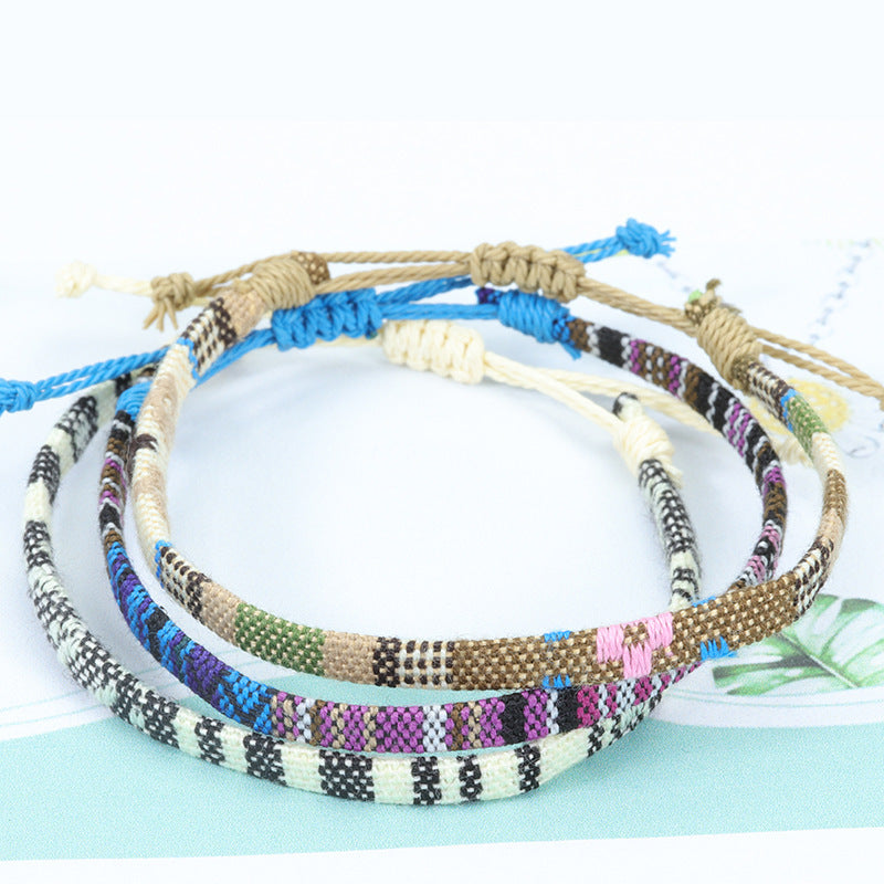 Bohemian Rainbow Braided Cotton Linen Anklet Unisex Adjustable Foot Jewelry