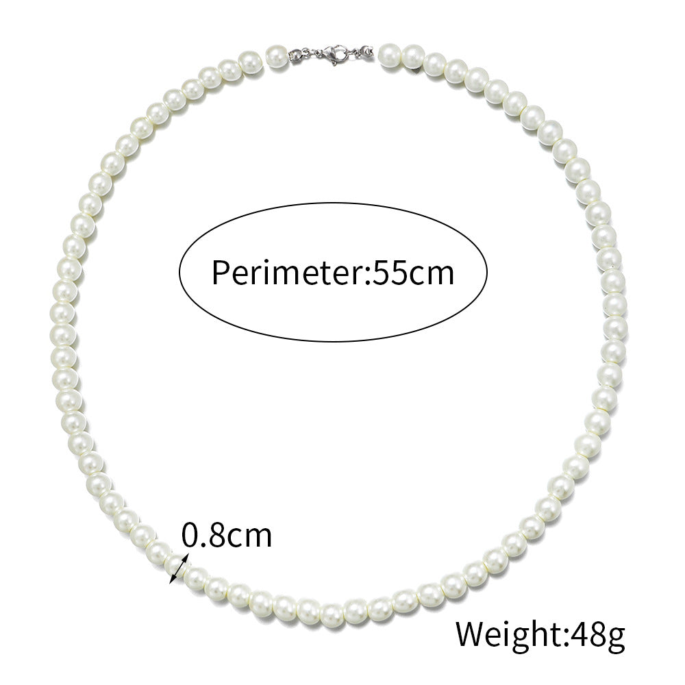 Punk Hip-hop Men's Geometric Round Pearl Ball Chain Necklace with Alloy Pendant