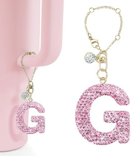 Rhinestone Inlaid Letter Resin Charm Bar Keychain Accessory