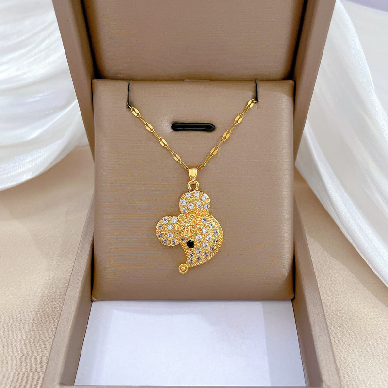 Collar de lujo unisex con cadena para labios de acero titanio con incrustaciones de diamantes de imitación geométricos