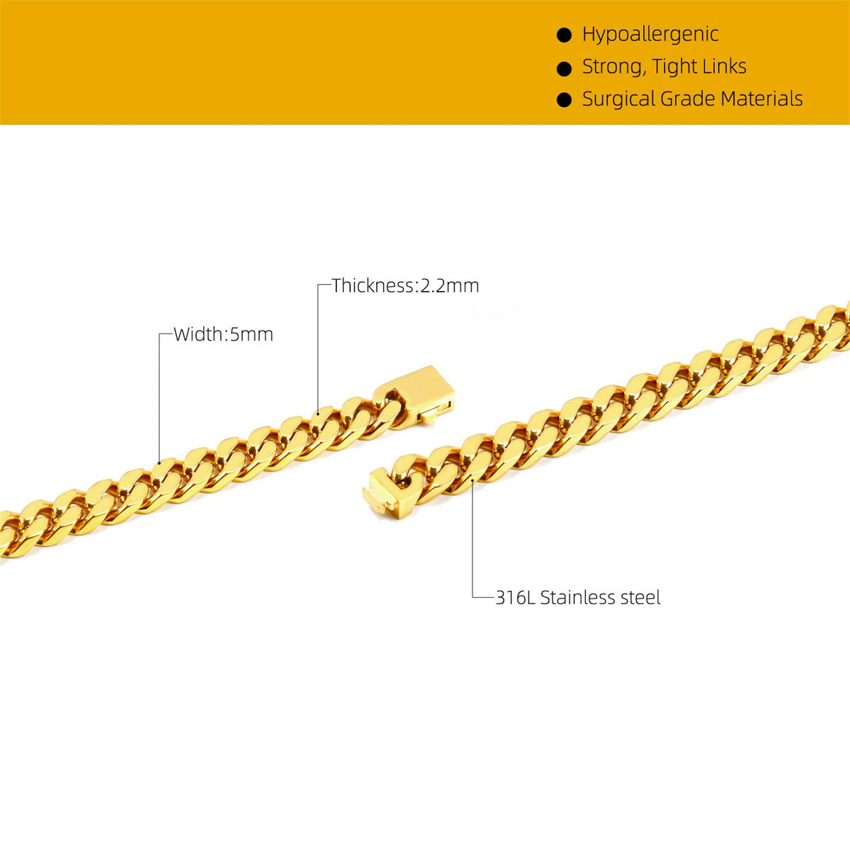 Geometric Miami Cuban Link Necklace for Men and Women in Stainless Steel with Plated Finish