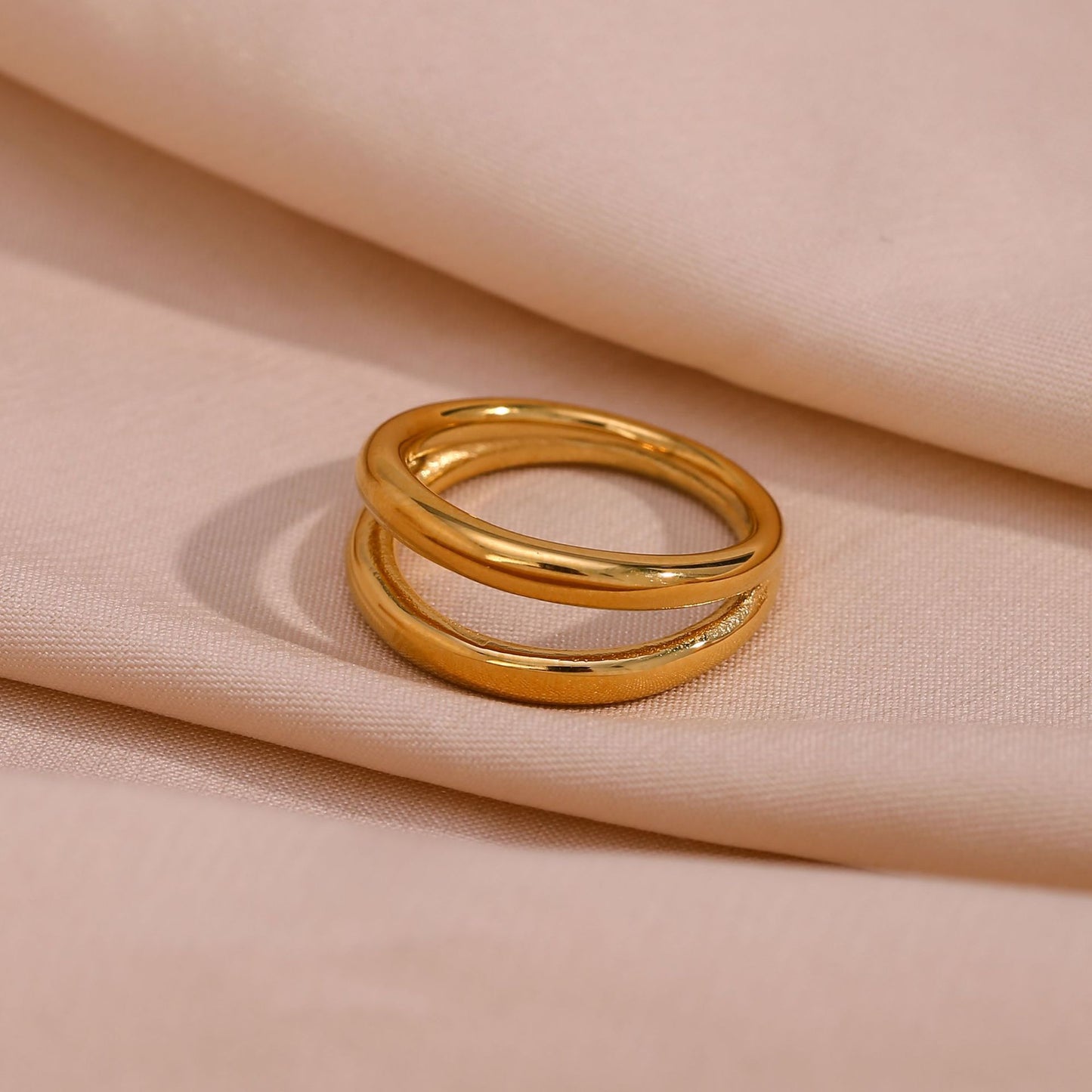 Minimalist Geometric Stainless Steel Ring with 18K Gold Plating for Women