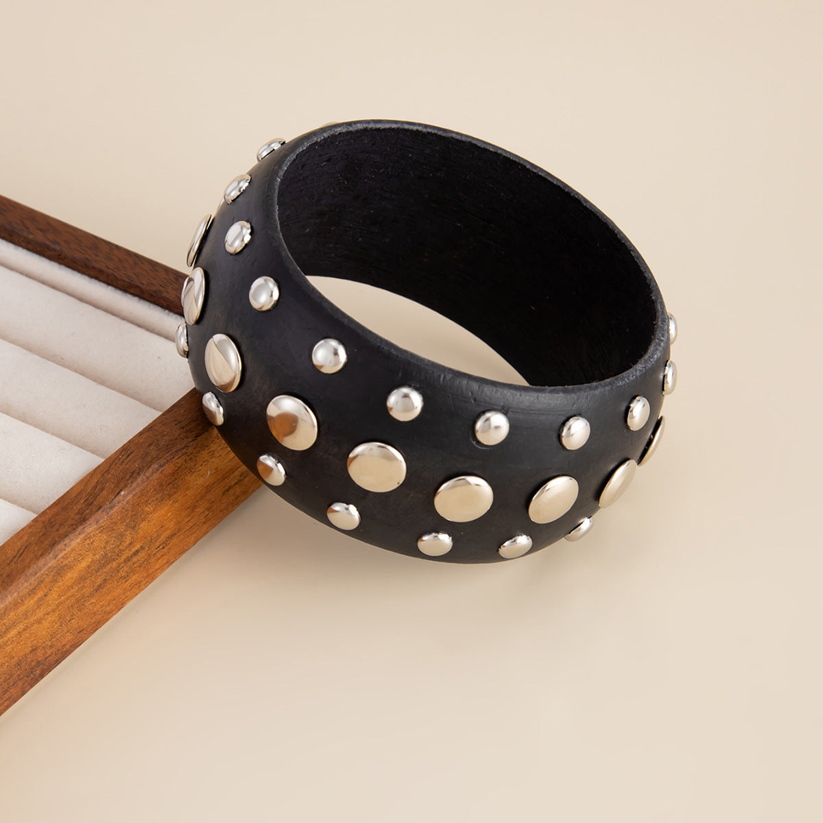 Vintage Ethnic Round Wood Cuff Bracelet Handmade
