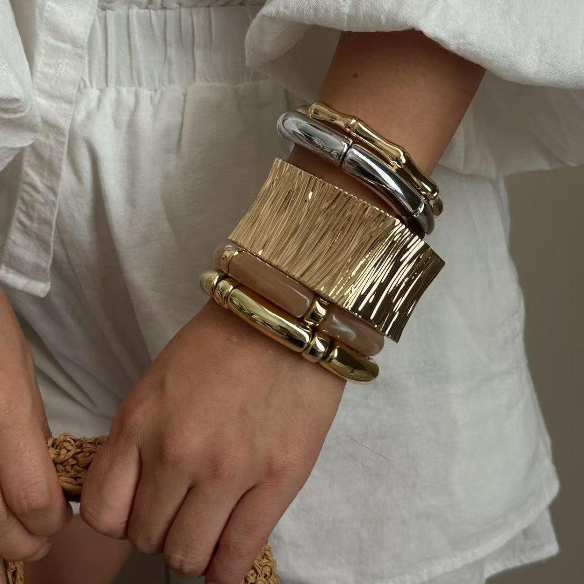 Set di bracciali in lega a strisce quadrate irregolari