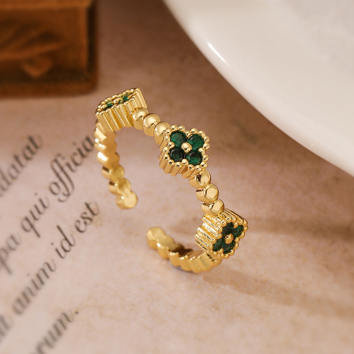 Minimalist Geometric Open Ring for Women Made of Brass with 18K Gold Plating and Zircon Inlay