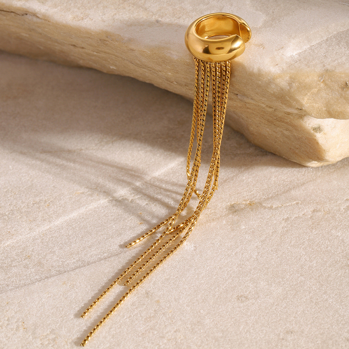 Pendientes de aro geométricos de acero inoxidable con borlas para mujer, puños de lujo chapados, joyería de moda ligera sin perforaciones