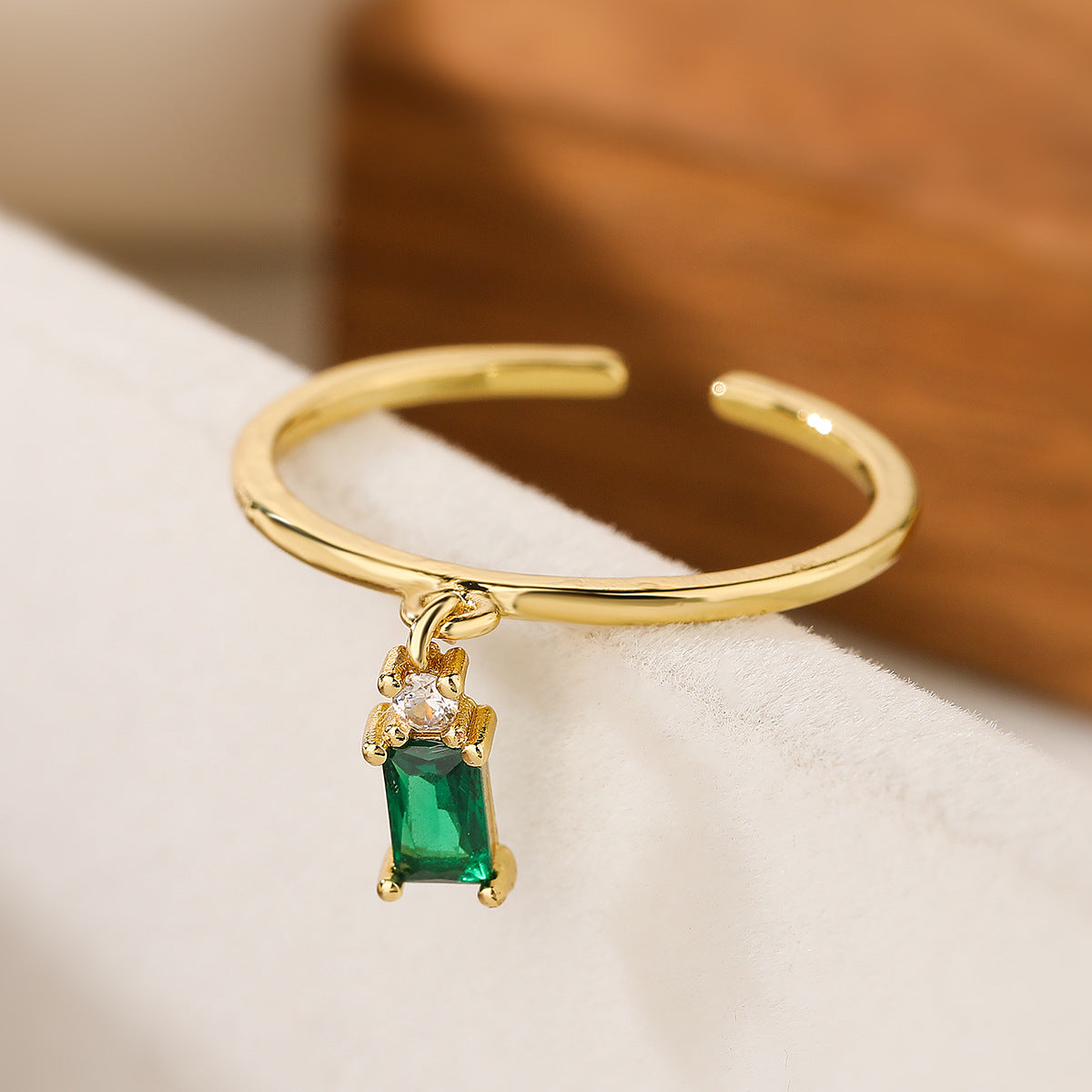 Minimalist Geometric Open-Ended Ring for Women in Brass with Real Gold Plating and Micro-Paved Zirconia