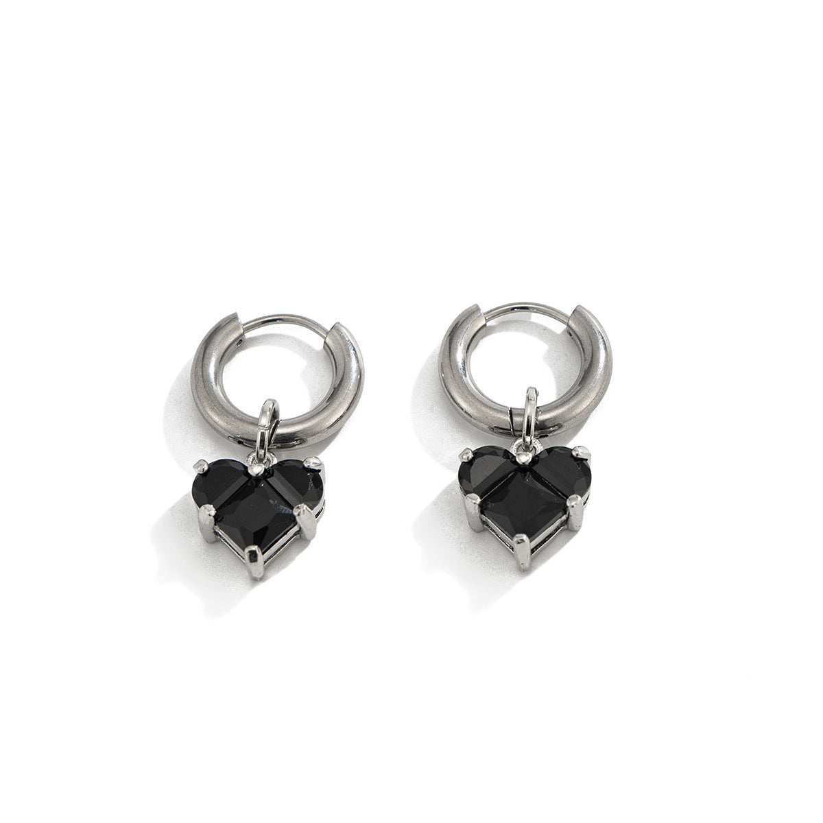 Sweet Heart Shaped Titanium Steel Acrylic Rhinestone Plated Earrings for Women