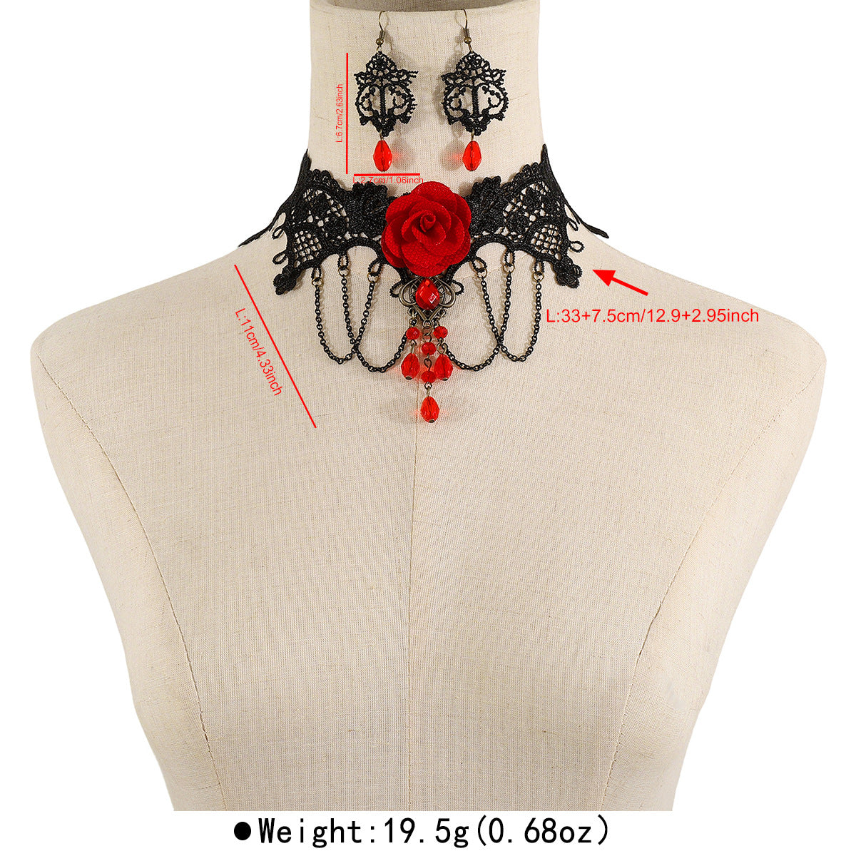Set di collana e orecchini floreali in pizzo di rosa, dolci e grintosi, con dettagli in strass, per donna
