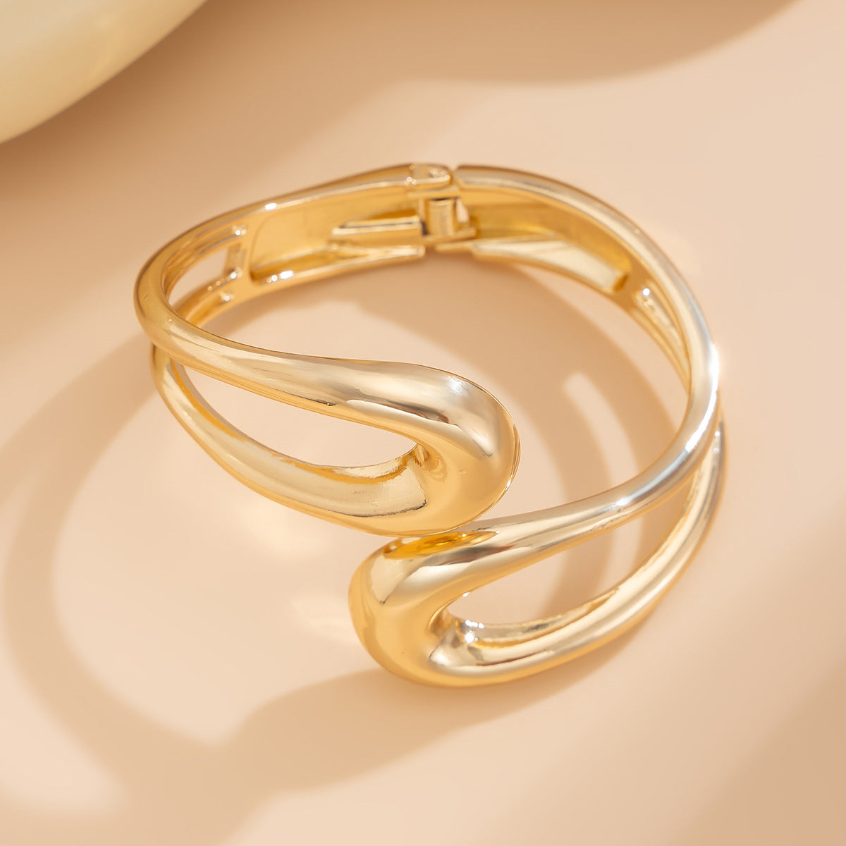 Plated Zinc Alloy Teardrop Open Spring Cuff Bracelet