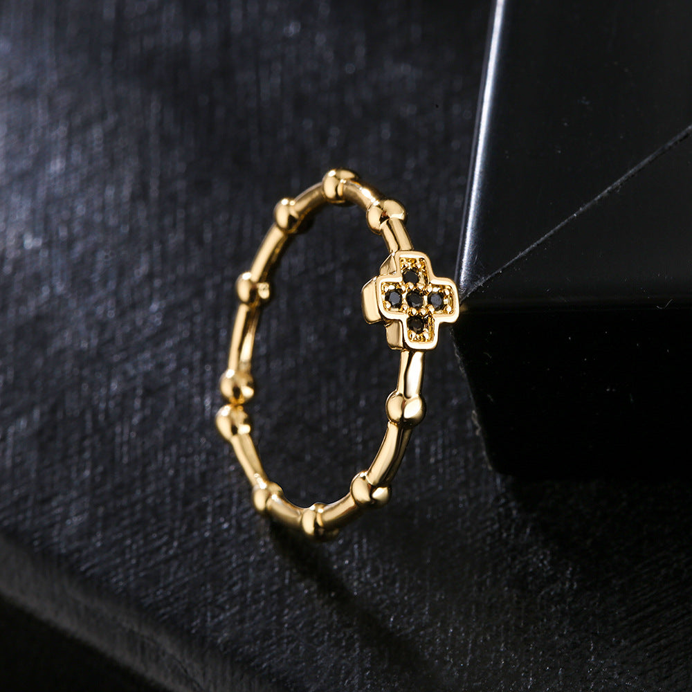 Minimalist Geometric Open Ring for Women with Copper Base Plated in 18K Gold and Micro-Paved Zirconia with Enamel Finish