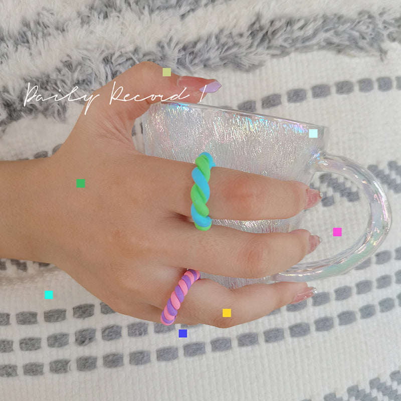 Vintage Geometric Heart Cartoon Resin Ring