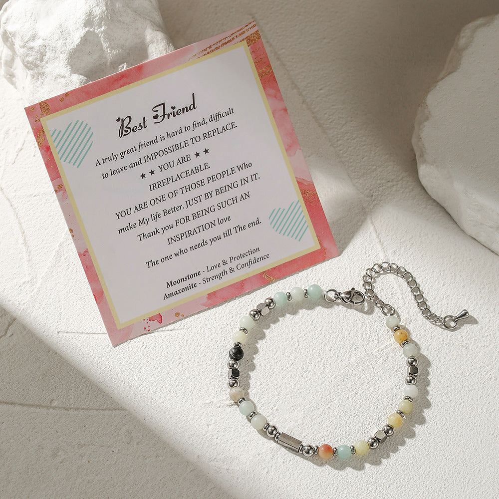 Natural Gemstone Beaded Heart Bracelet Adjustable Stainless Steel Jewelry