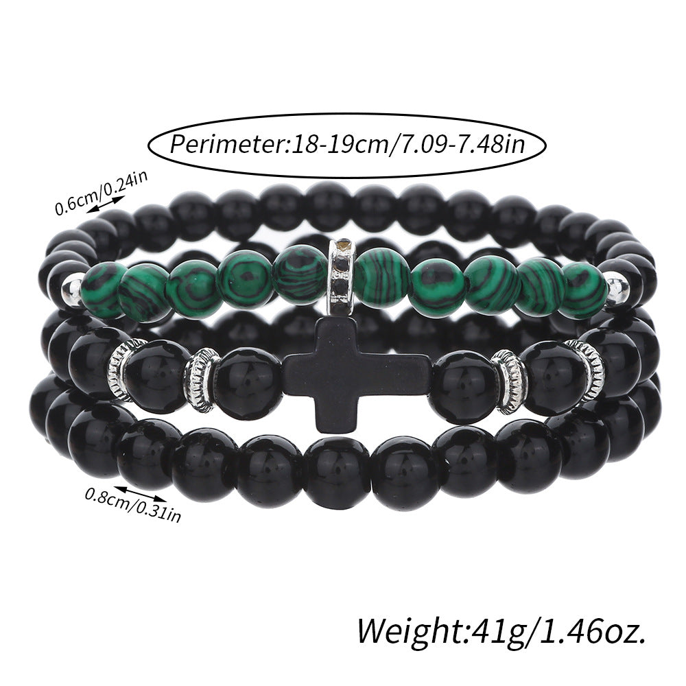 Black Cross Geometric Agate Beaded Stretch Bracelet Set