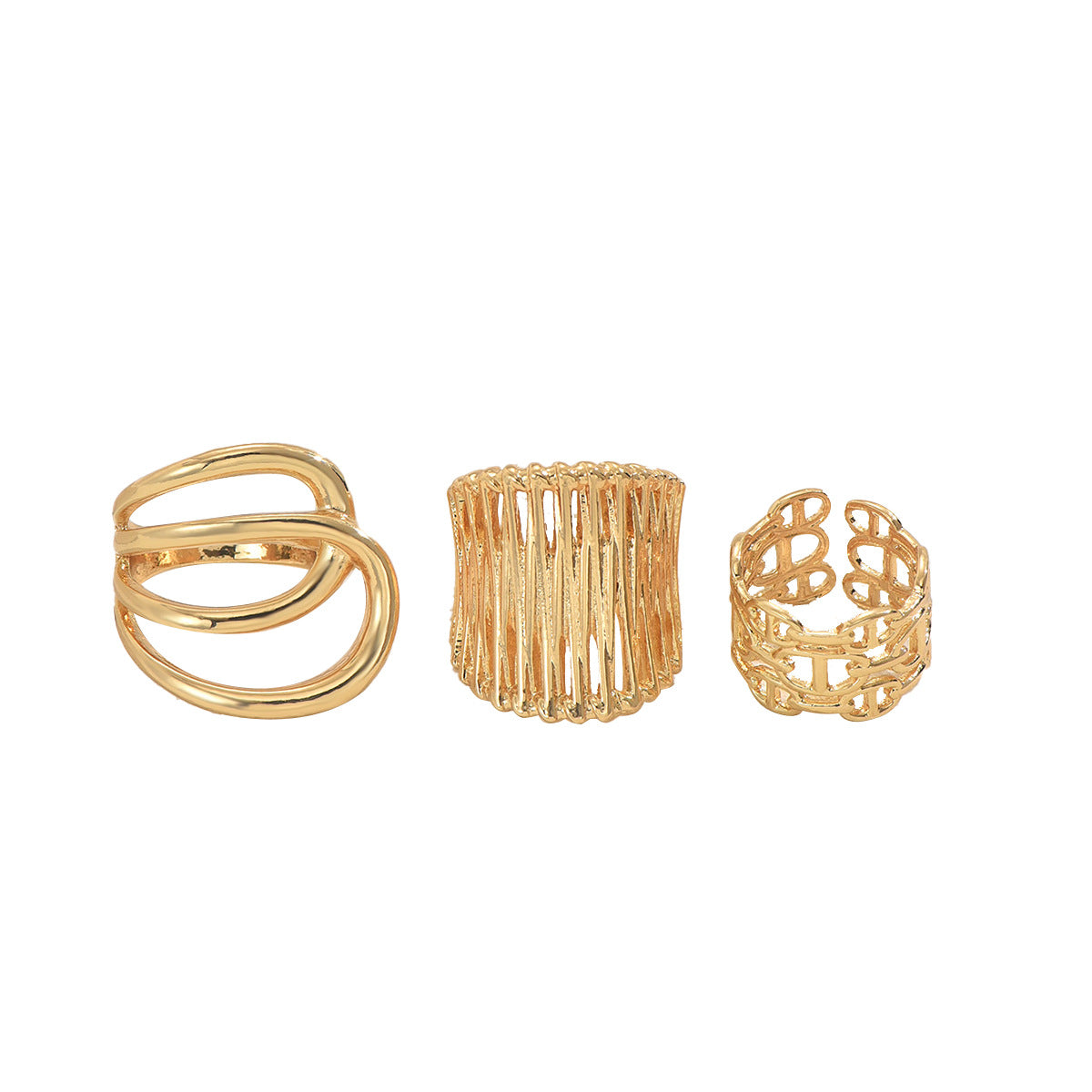 Juego de anillos ajustables de aleación de zinc pulido geométrico para mujer con patrones circulares y de anillos, joyería de mano minimalista de moda