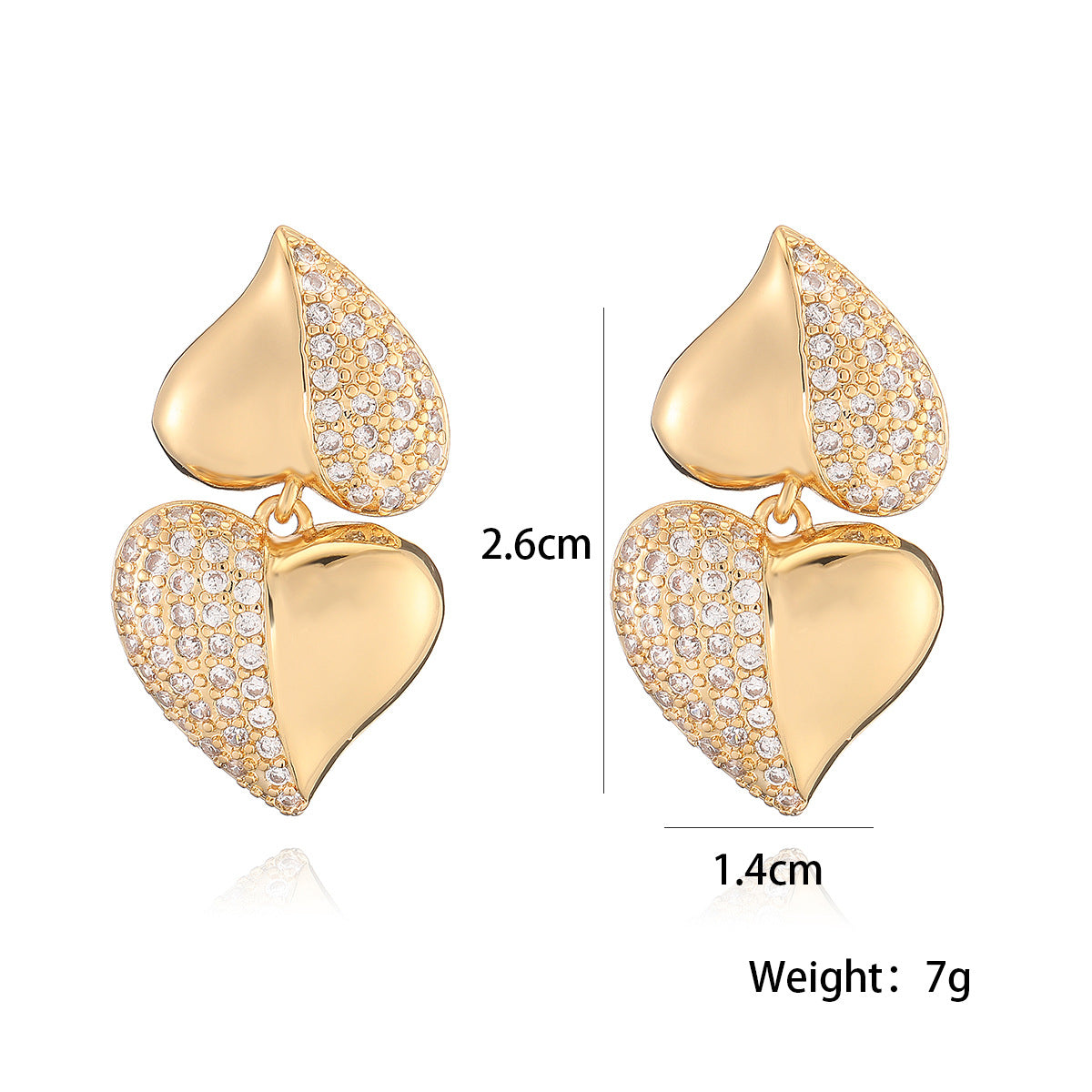 Minimalist Heart-Shaped Micro-Paved Zirconia Stud Earrings for Women in Brass with 18K Gold Plating