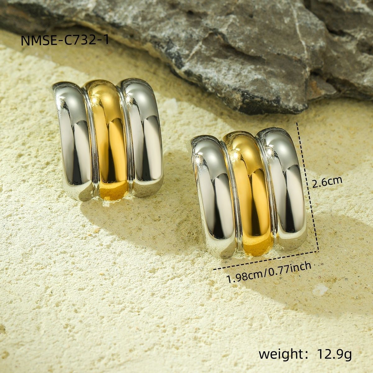 Orecchini a Mezzocerchio Geometrici Minimalisti da Donna in Acciaio Inossidabile Placcati Oro 18K