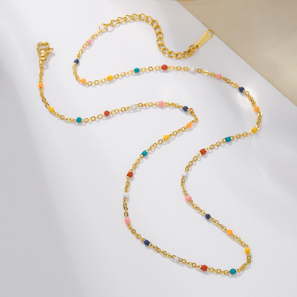 Bohemian Drip Oil Round Geometric Stainless Steel Ball Chain Necklace for Women