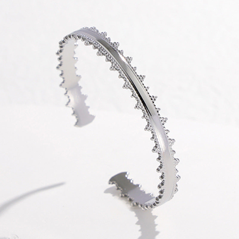 Adjustable Titanium Steel Bracelet for Women with Geometric Line Design Electroplated Finish Statement Cuff