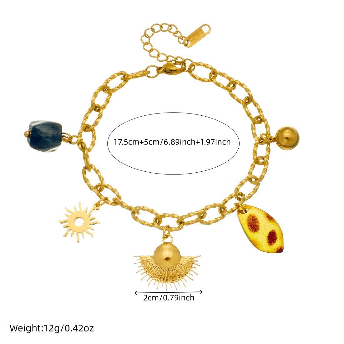 Vintage Gold Plated Geometric Sun Fan Stainless Steel Bracelet for Women