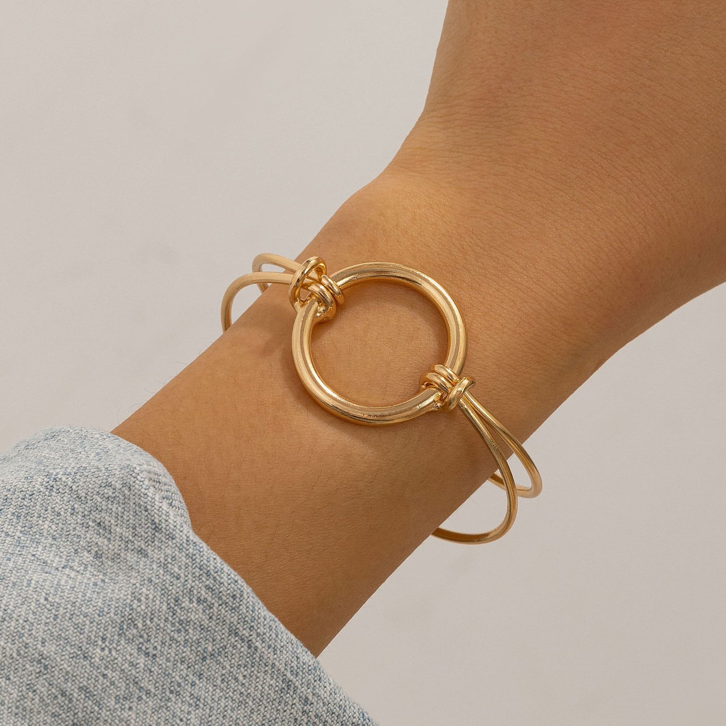 Minimalist Double Layer Hollow Knot Open Cuff Bracelet Geometric Line Design Gold Plated Alloy Jewelry for Women