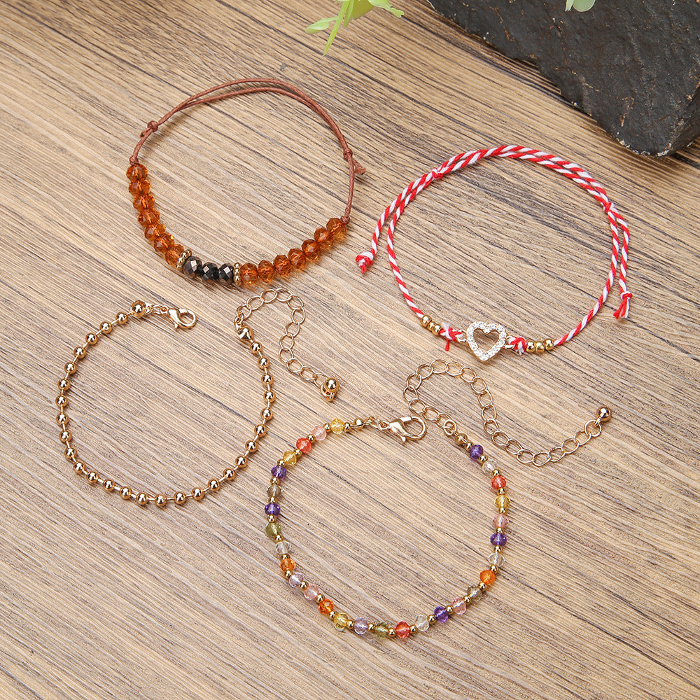 Bohemian Handmade Geometric Round Glass Bead Alloy Bracelet for Women