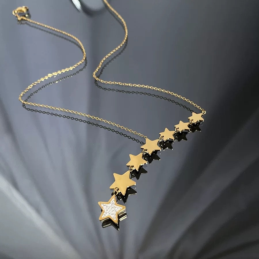 Minimalist Star Titanium Steel Plated Tassel Necklace for Women