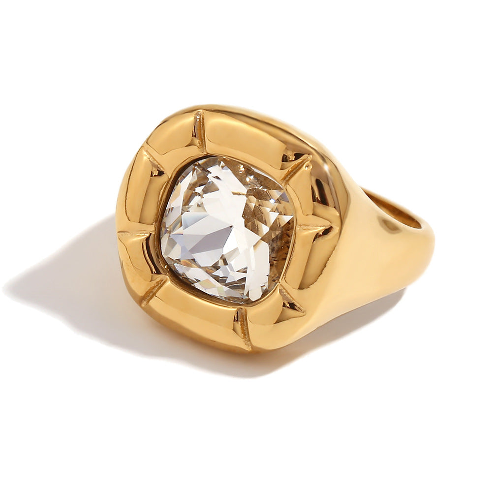 Vintage Fashion Floral Geometric Square Zirconia Necklace for Women Stainless Steel with 18K Gold Plating