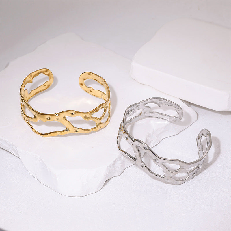 Minimalist Geometric 18K Gold Plated Stainless Steel Titanium Steel Open Cuff Bracelet