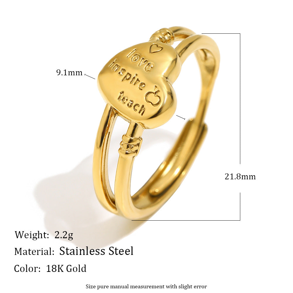Anello da donna minimalista con lettera a cuore in oro 18 carati placcato in acciaio inossidabile a forma di linea floreale