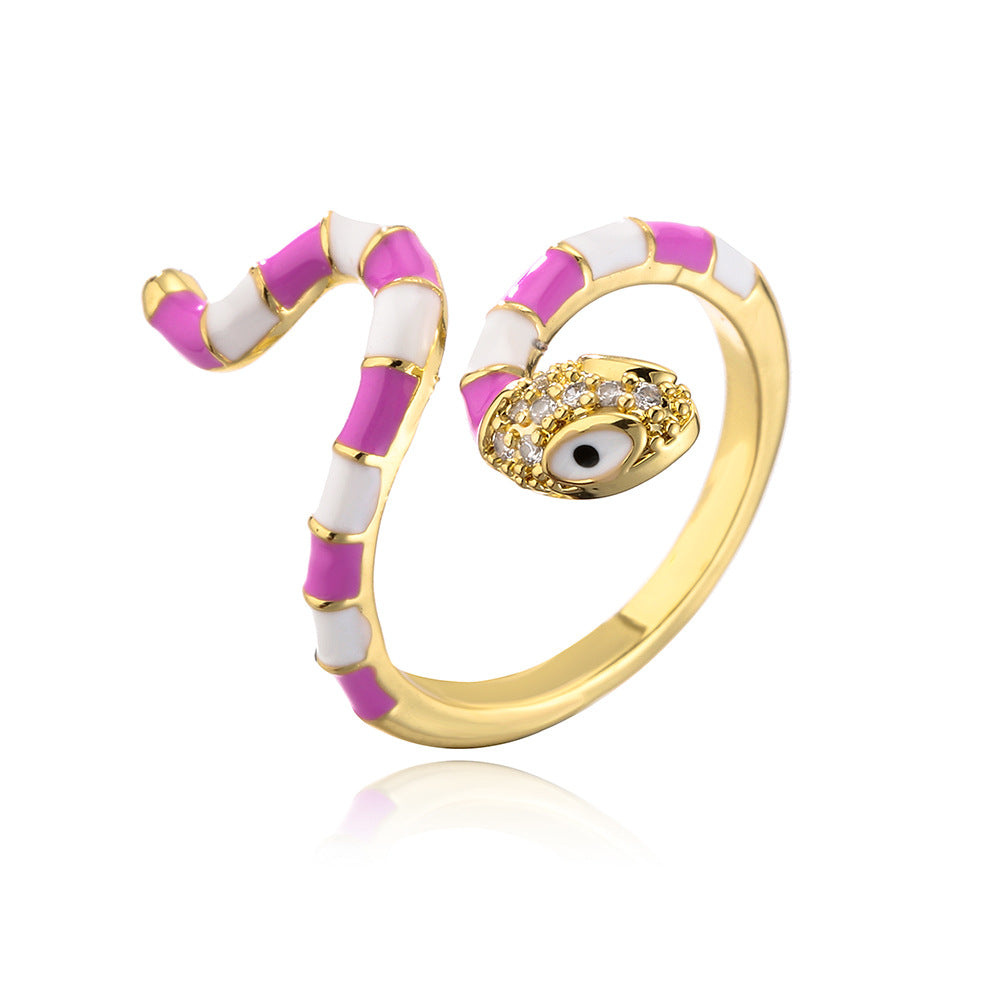 Anello Serpente Geometrico Minimalista da Donna in Rame con Placcatura in Oro 18K e Intarsi in Zircone