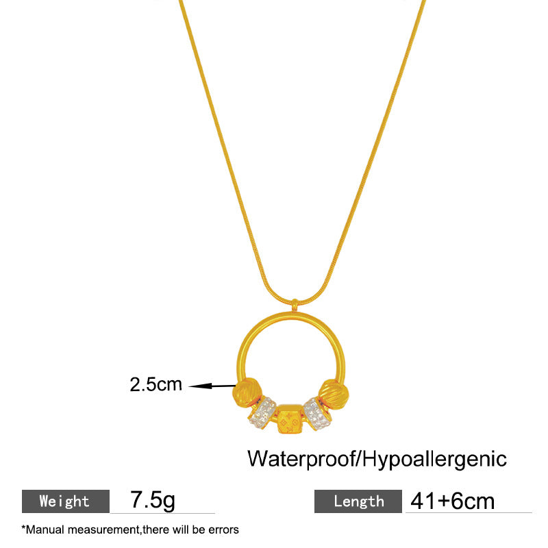 Minimalist Geometric Round Square Floral Pattern Cubic Zirconia Inlay Titanium Steel Snake Chain Necklace