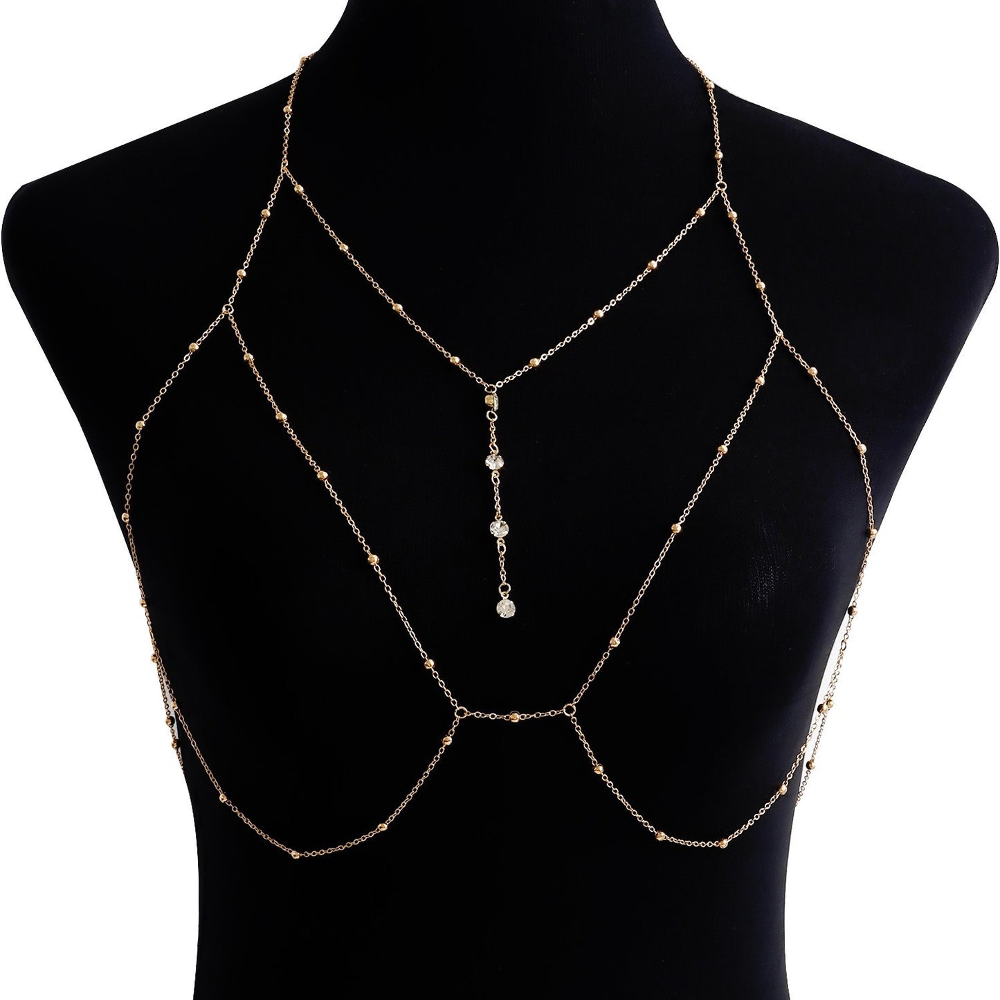 Cadena corporal de bikini estilo punk con flecos para mujer con piedras de circonita en cadena de metal para la cintura para el verano