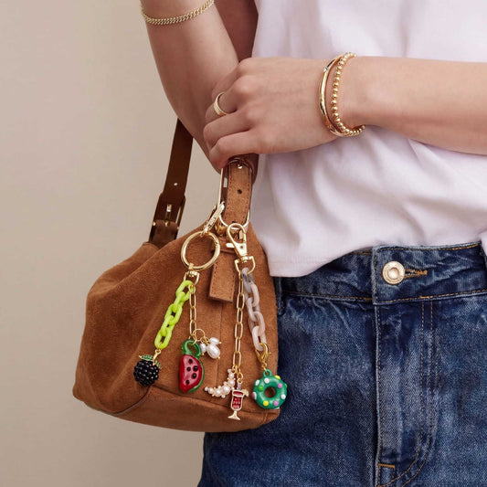 Minimalist Sweet 18K Gold Plated Brass Floral DIY Charm Bar Bag Pendant Keychain