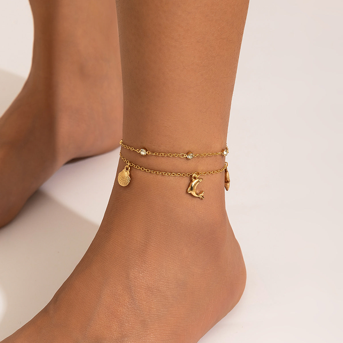 Tobillera Bohemio de Aleación con Estrellas y Mariposas, Perla Simulada y Dijes de Delfín de Concha, Joyería de Pie Estilo Playero para Mujer