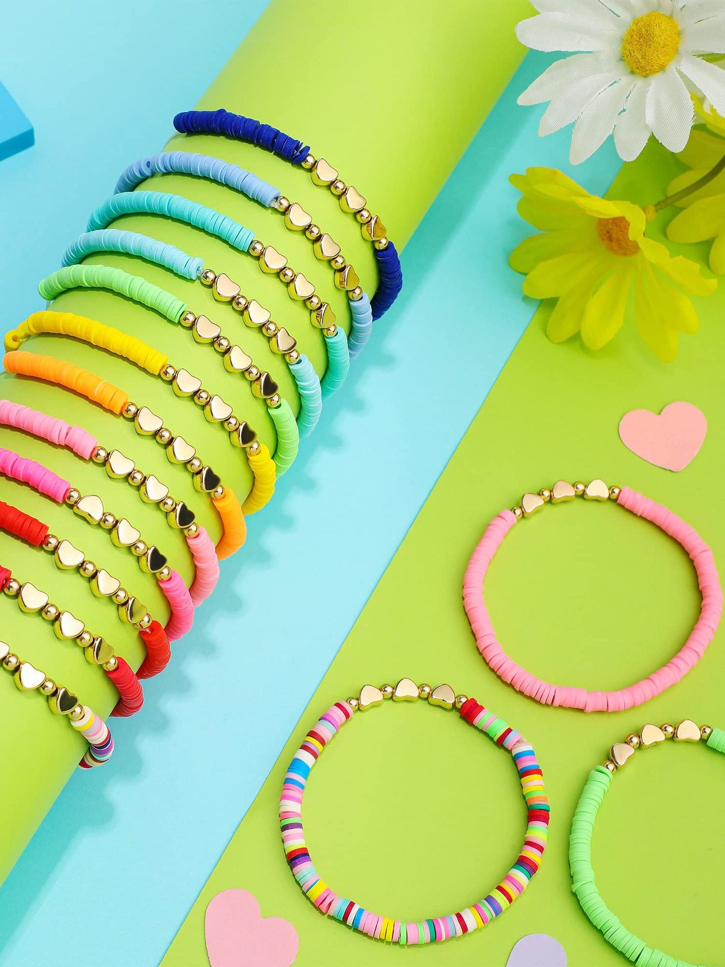 Handmade Heart Shaped Resin Bracelet Unisex Colorful Slice Bangle with Music Note Elements
