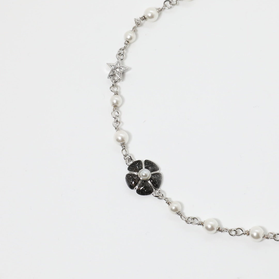 Collana Lusso Elegante Floreale Smalto Perle Artificiali per Donna