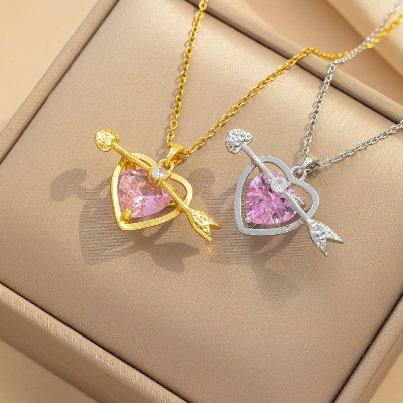 Minimalist Heart-Shaped Titanium Steel Pendant Necklace with Rhinestone Accents for Women, Hypoallergenic Plated Locket Chain Jewelry