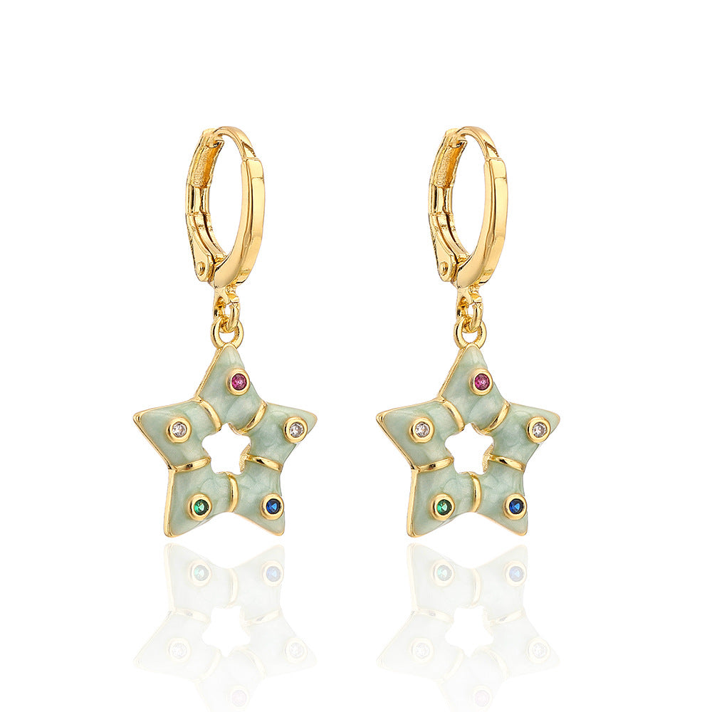 Orecchini geometrici in stile bohémien da donna in rame con placcatura in oro 18K e zirconi smaltati