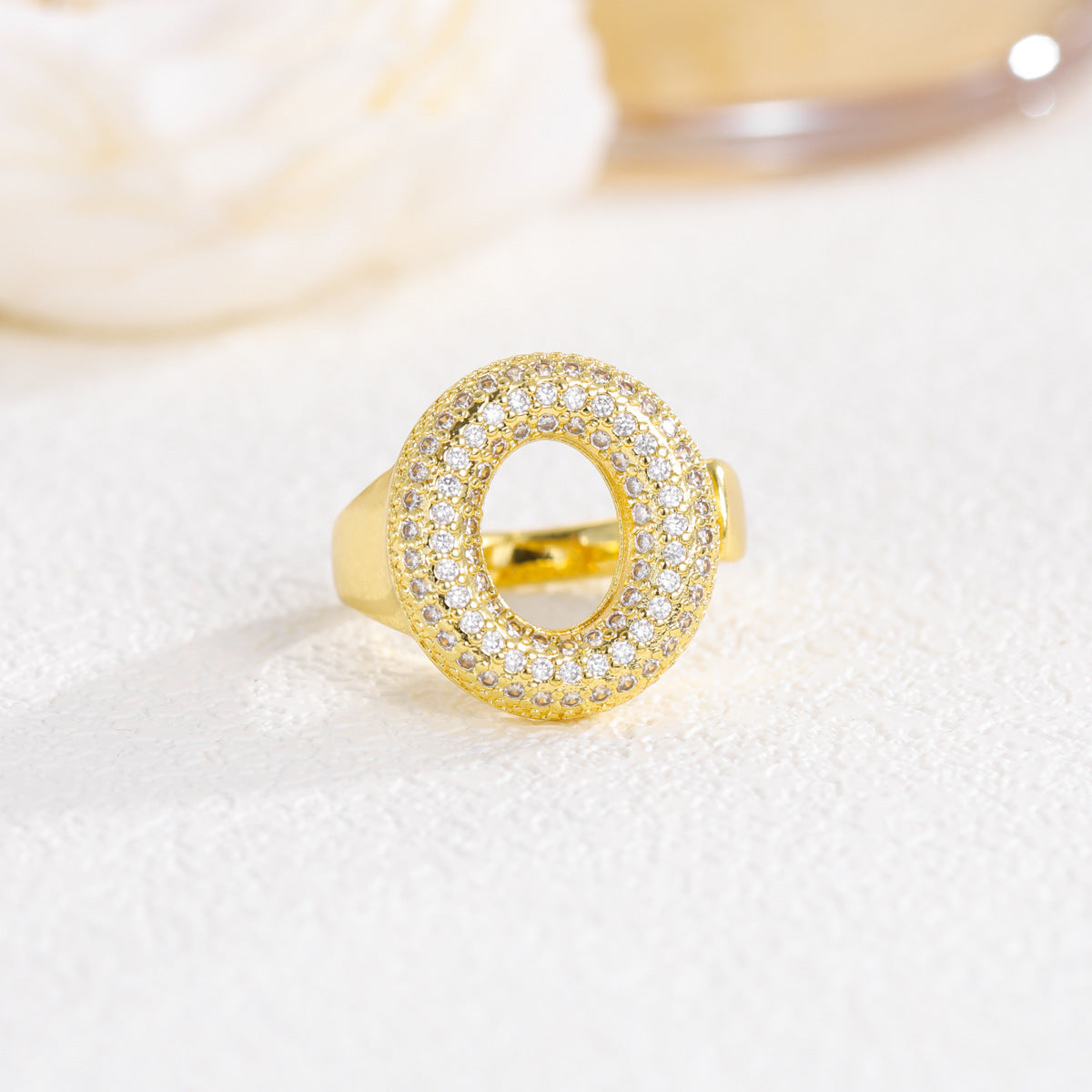 Sweet Plated Brass Letter Ring with Cubic Zirconia Adjustable Open Ring for Women and Men