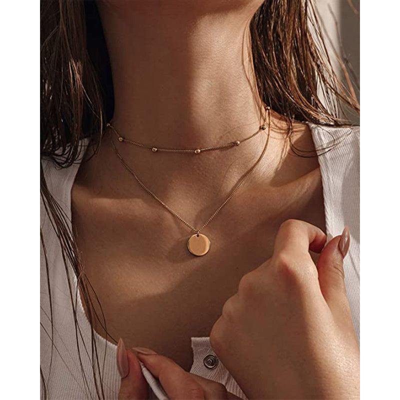 Minimalist Geometric Stainless Steel Pendant Necklace with Polished Finish for Layering